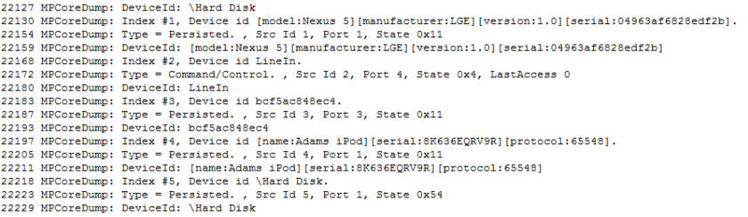 Devices connceted in logfiles
